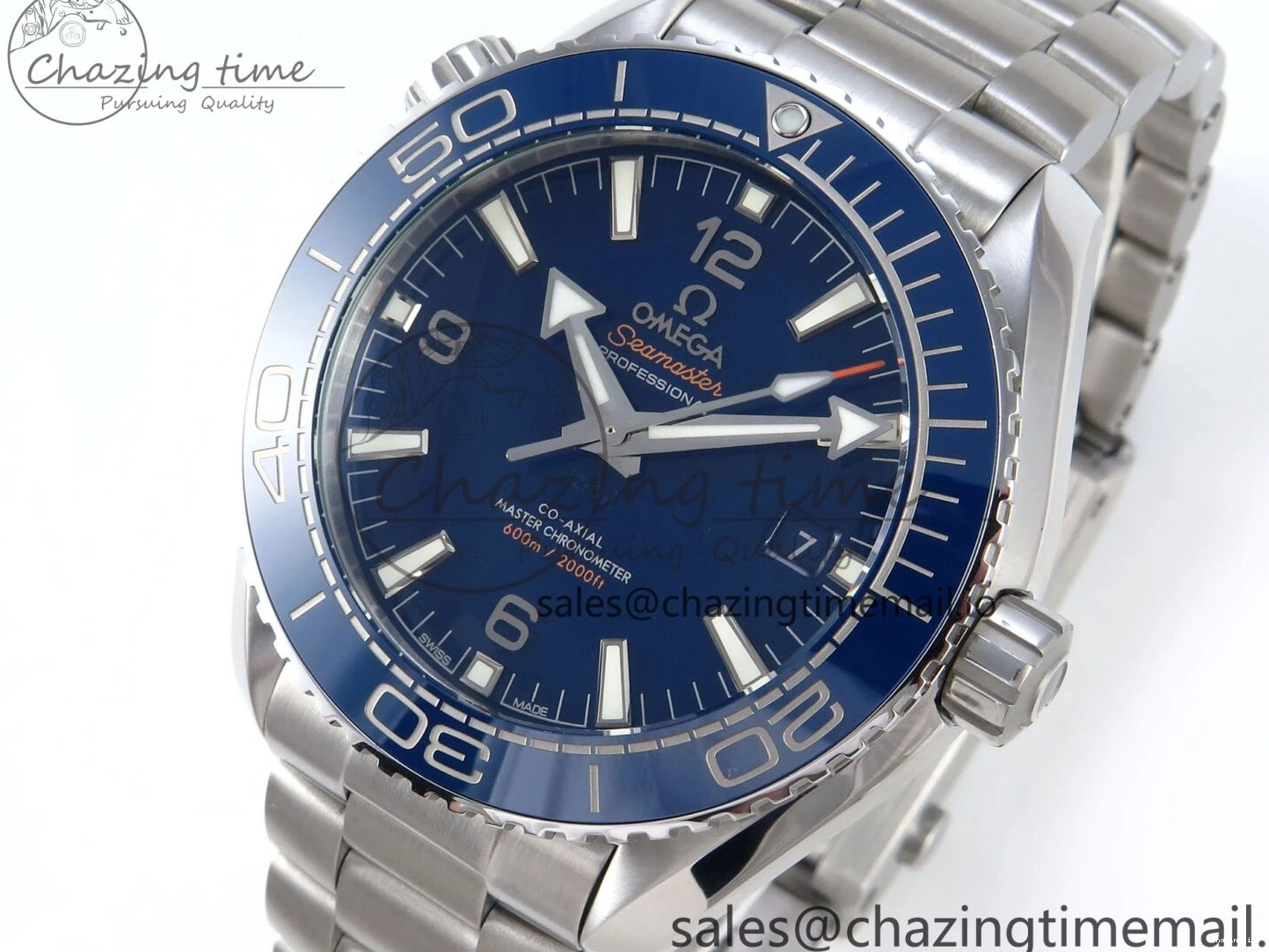 0425 Neat Seamaster Planet Ocean 600M 43.5mm SS SCF 1:1 Best Edition Blue Dial on SS Bracelet A8900 Super Clone 7684